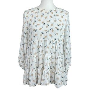 RO&DE Long Sleeve Rayon Lemon Print Flowy Boho Top